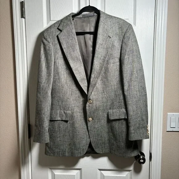 Christian Brooks 100% Silk Gray Blazer Suit Jacket 44 L Tweed 2 Button Pocket US - Picture 2 of 10